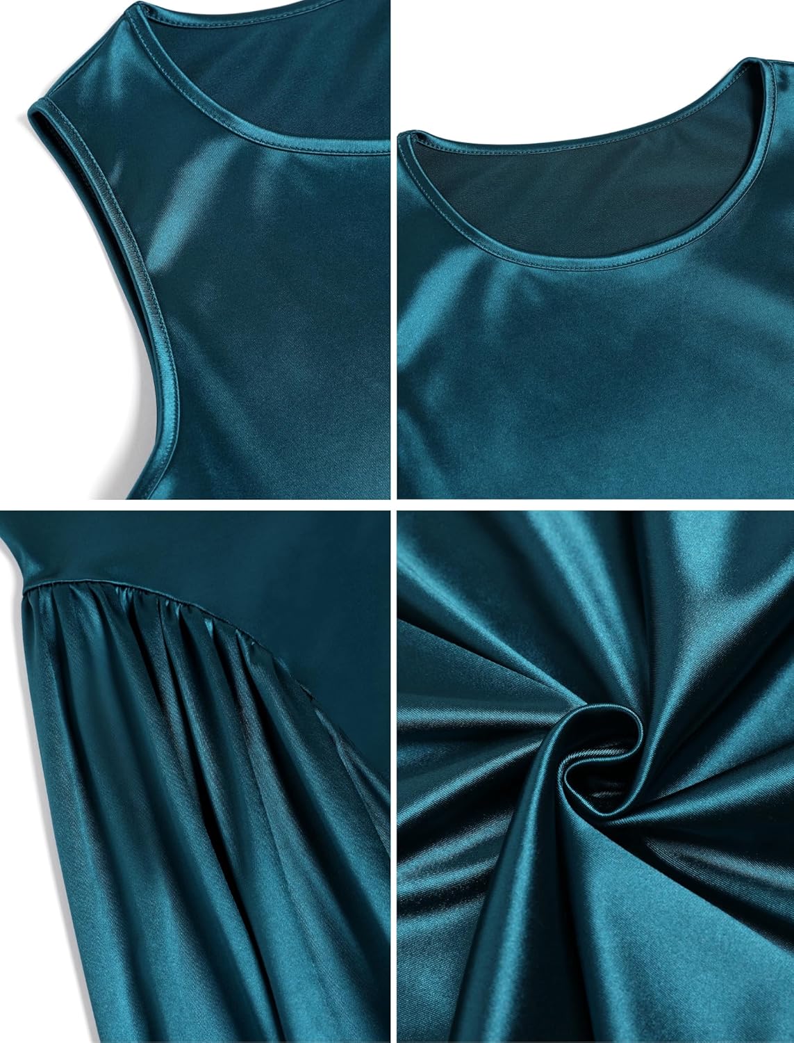 ZAFUL Womens Formal Wedding Guest Dress Elegant Satin A Line Cocktail Club Party Dress Trendy Sleeveless Graduation Prom Midi Dress(Lake Blue,S)