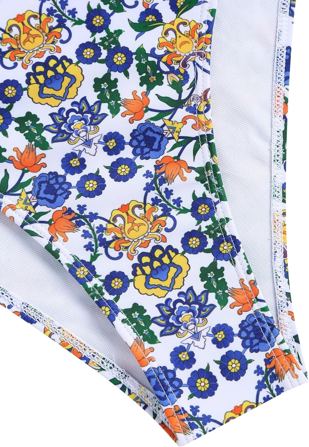 ZAFUL Womens High Waisted Bikini Sets Halter Floral Shell Stitch 2 Piece Swimsuits V Neck Tummy Control Bathing Suits