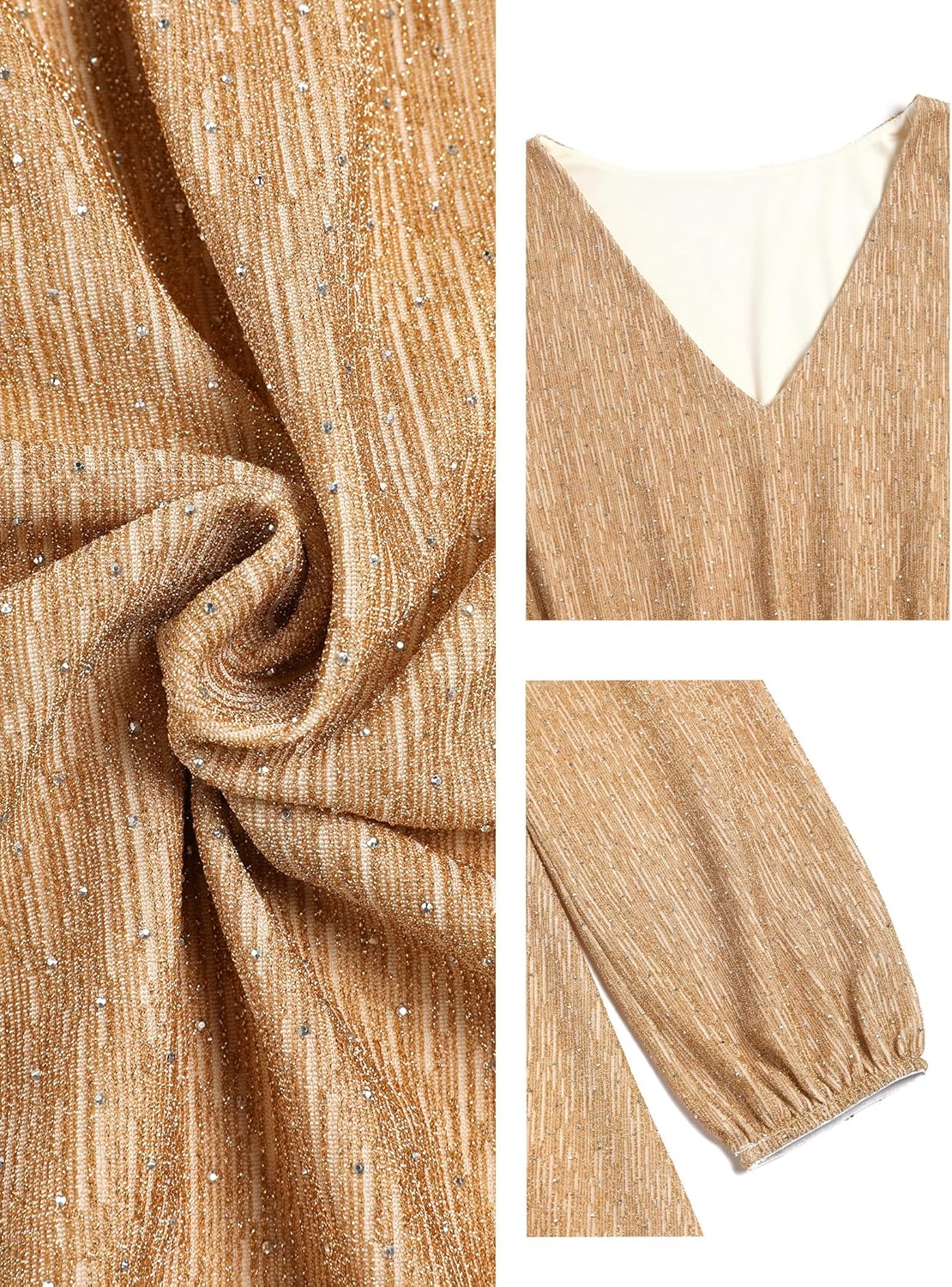 ZAFUL Women's Lantern Long Sleeve Sequin Mini Dress 2025 Fall V Neck Sparkly Fit and Flare Cocktail Party Dresses