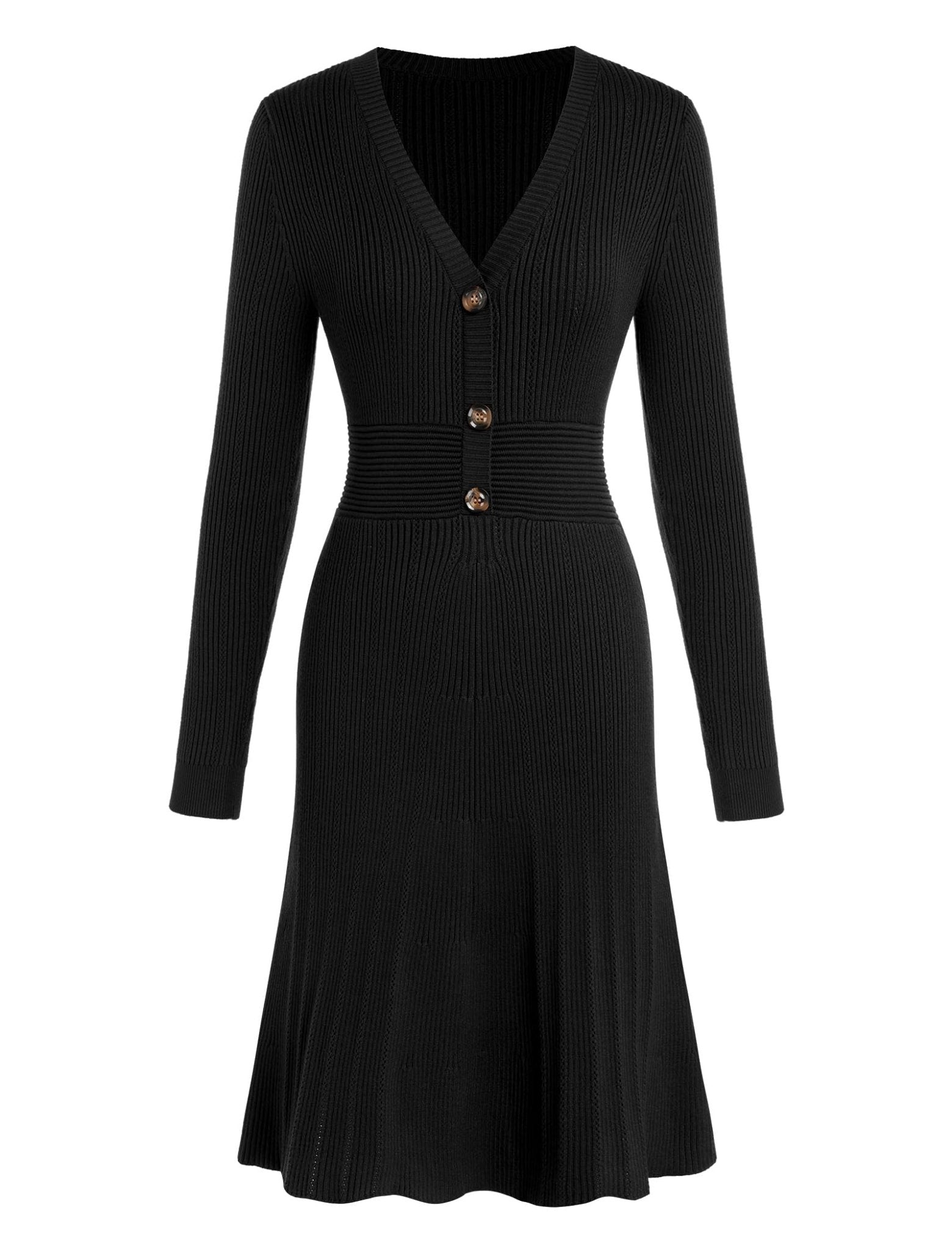 ZAFUL Women's Long Sleeve Midi Work Dresses Fall V Neck Ribbed Knit Pleated A-Line Fitted Elegant Sweater Dress 2025