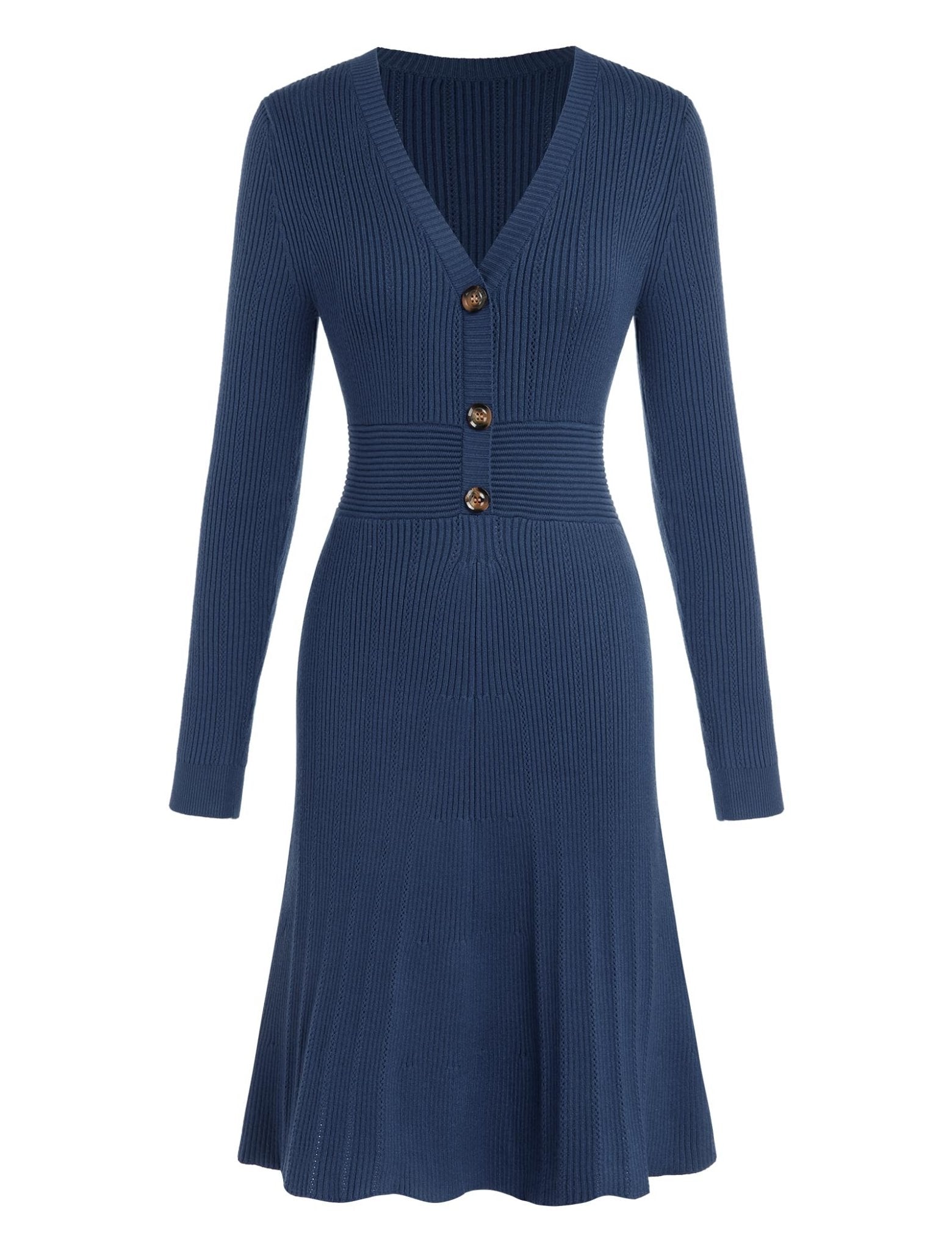 ZAFUL Women's Long Sleeve Midi Work Dresses Fall V Neck Ribbed Knit Pleated A-Line Fitted Elegant Sweater Dress 2025