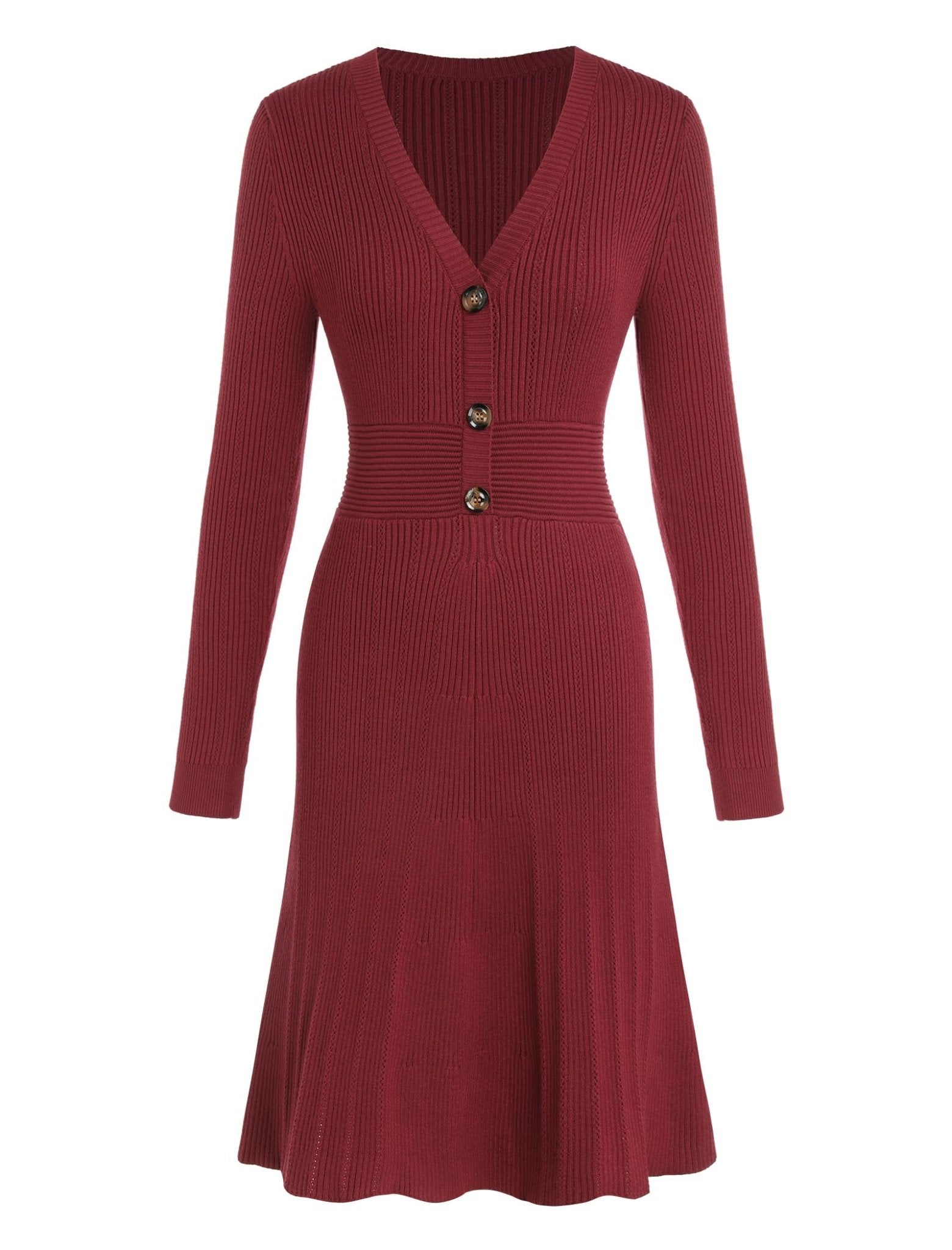 ZAFUL Women's Long Sleeve Midi Work Dresses Fall V Neck Ribbed Knit Pleated A-Line Fitted Elegant Sweater Dress 2025