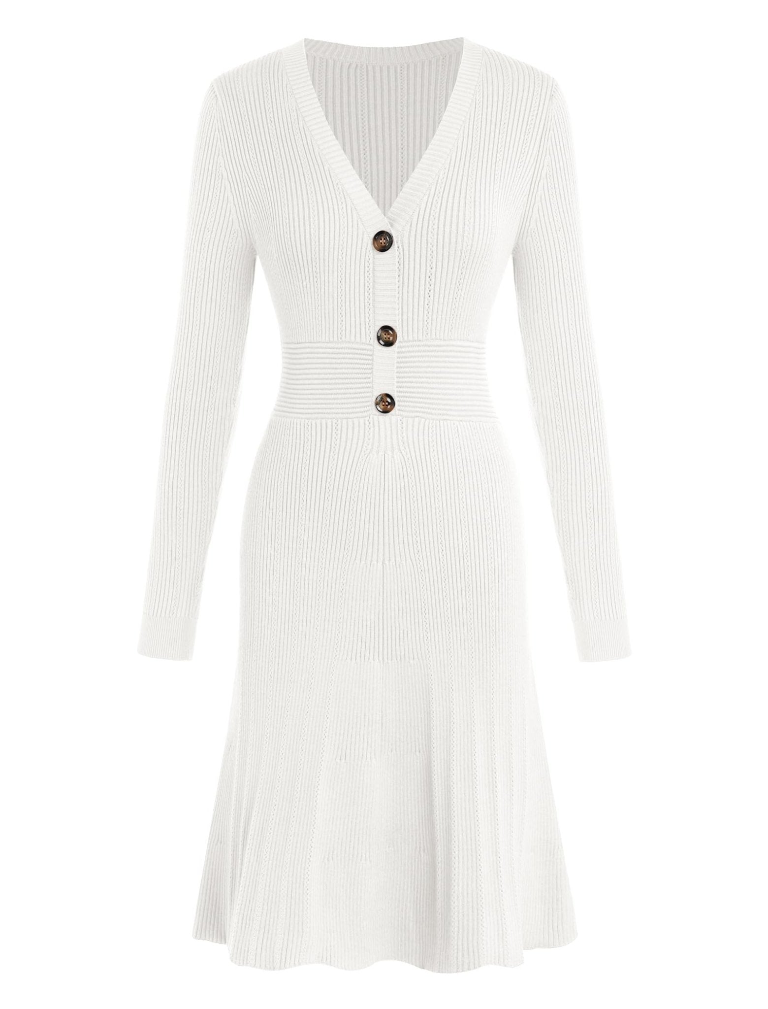 ZAFUL Women's Long Sleeve Midi Work Dresses Fall V Neck Ribbed Knit Pleated A-Line Fitted Elegant Sweater Dress 2025