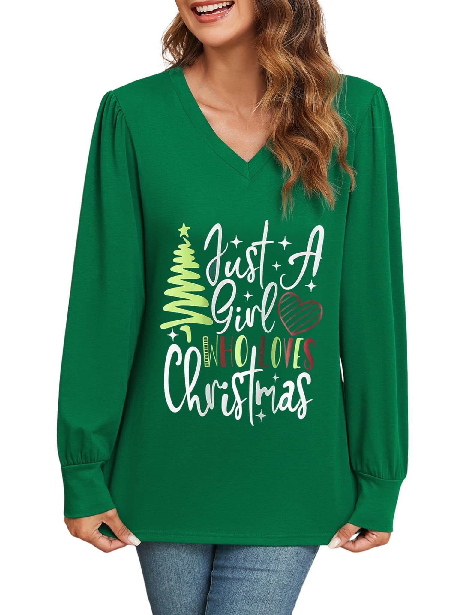 ZAFUL Women's Long Sleeve V-Neck Tunic Tops Halloween Cute Graphic Loose Casual Basic Blouse