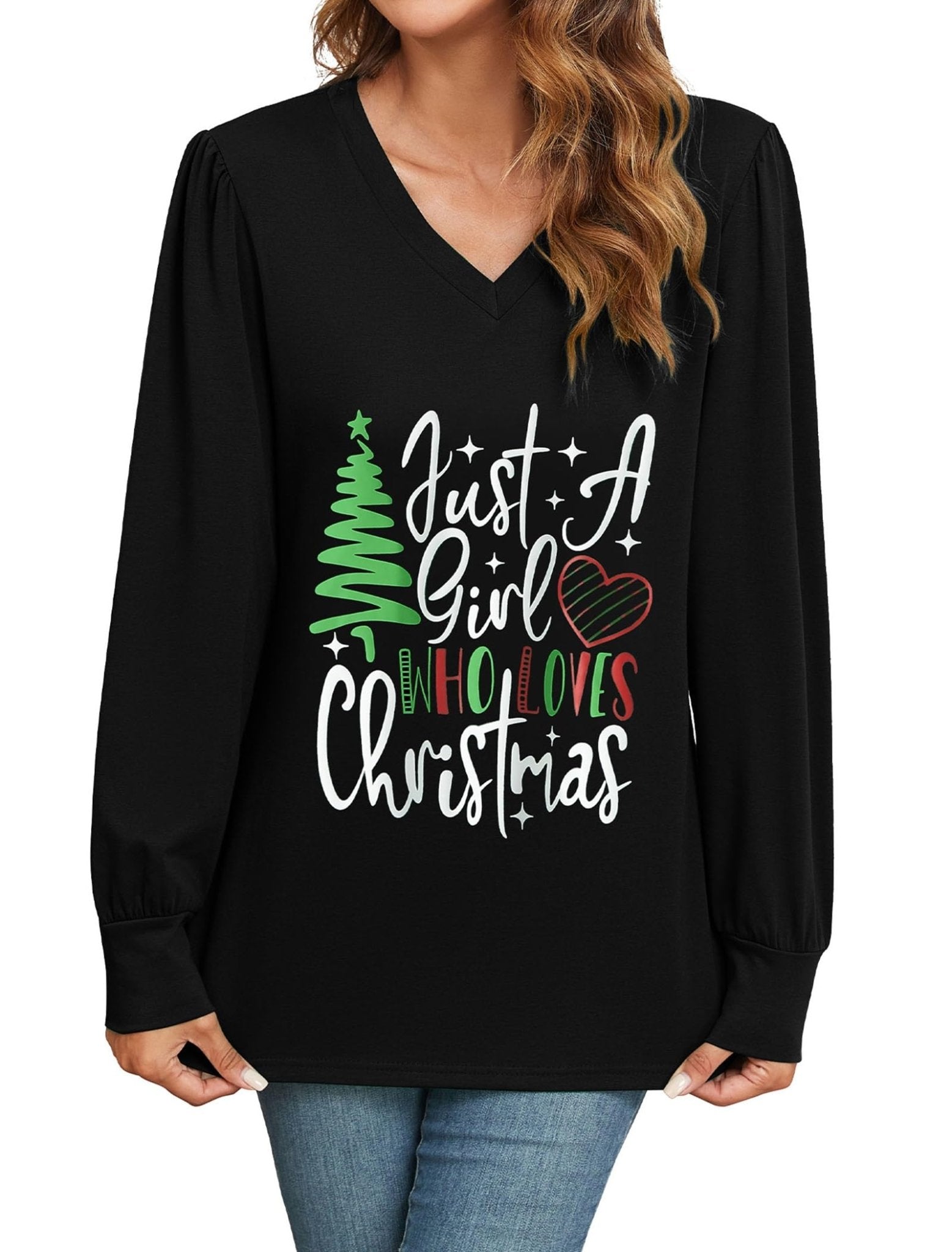 ZAFUL Women's Long Sleeve V-Neck Tunic Tops Halloween Cute Graphic Loose Casual Basic Blouse