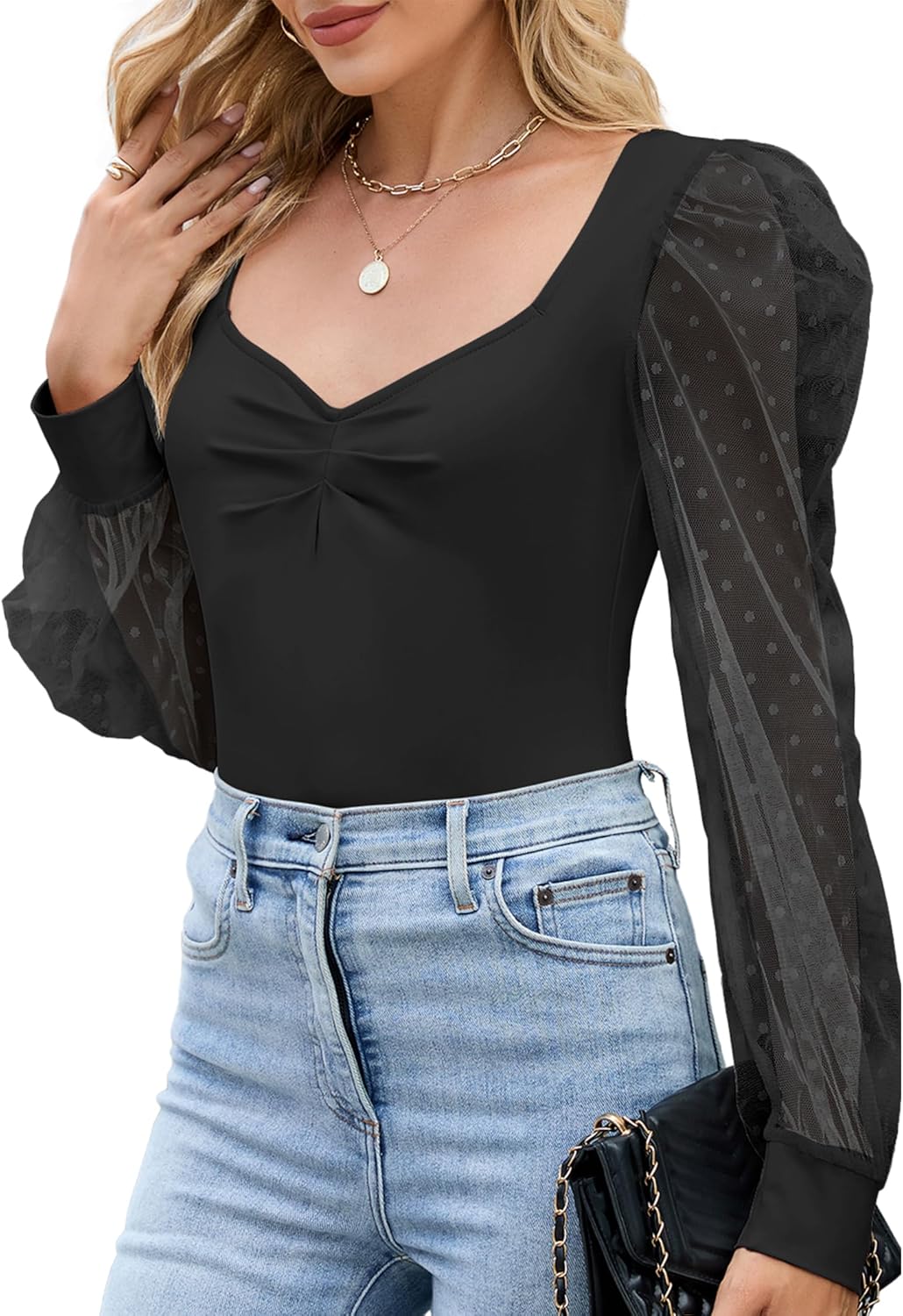 ZAFUL Womens Mesh Long Sleeve Tops Sexy Going Out Shirts Casual Fall Outfits