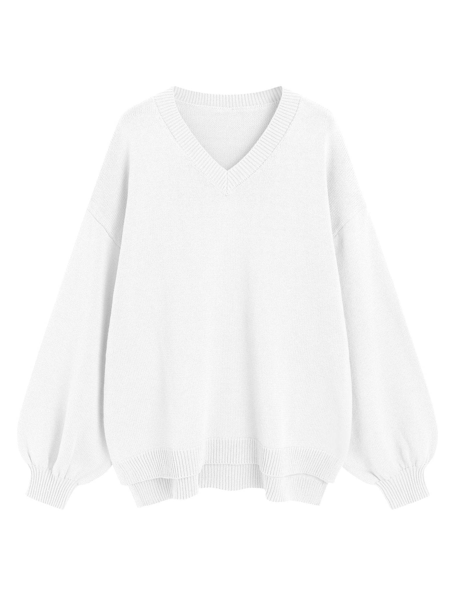 ZAFUL Women's Oversized Sweater 2025 Fall Casual Trendy V Neck Knit Side Slit Long Sleeve Pullover Top