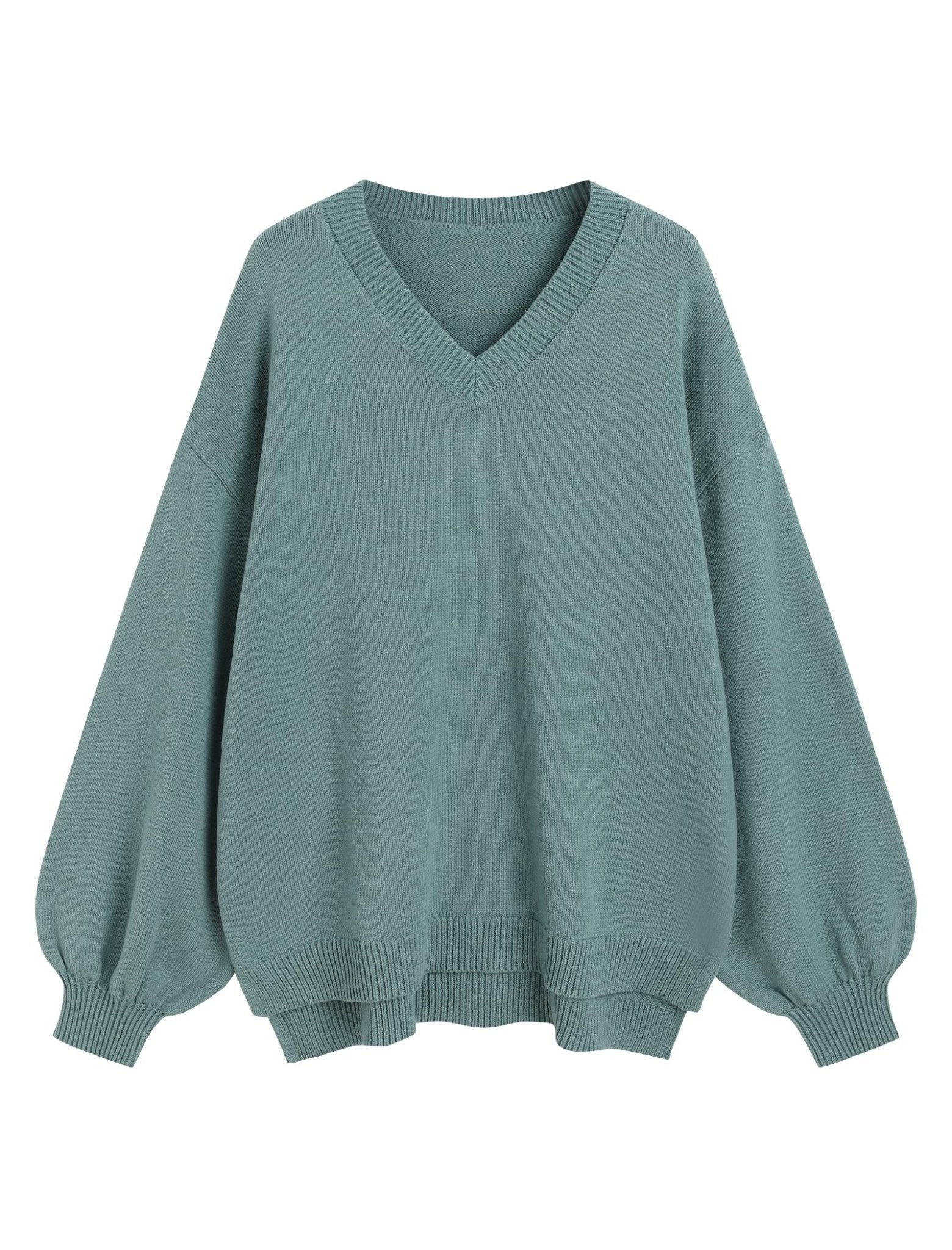 ZAFUL Women's Oversized Sweater 2025 Fall Casual Trendy V Neck Knit Side Slit Long Sleeve Pullover Top
