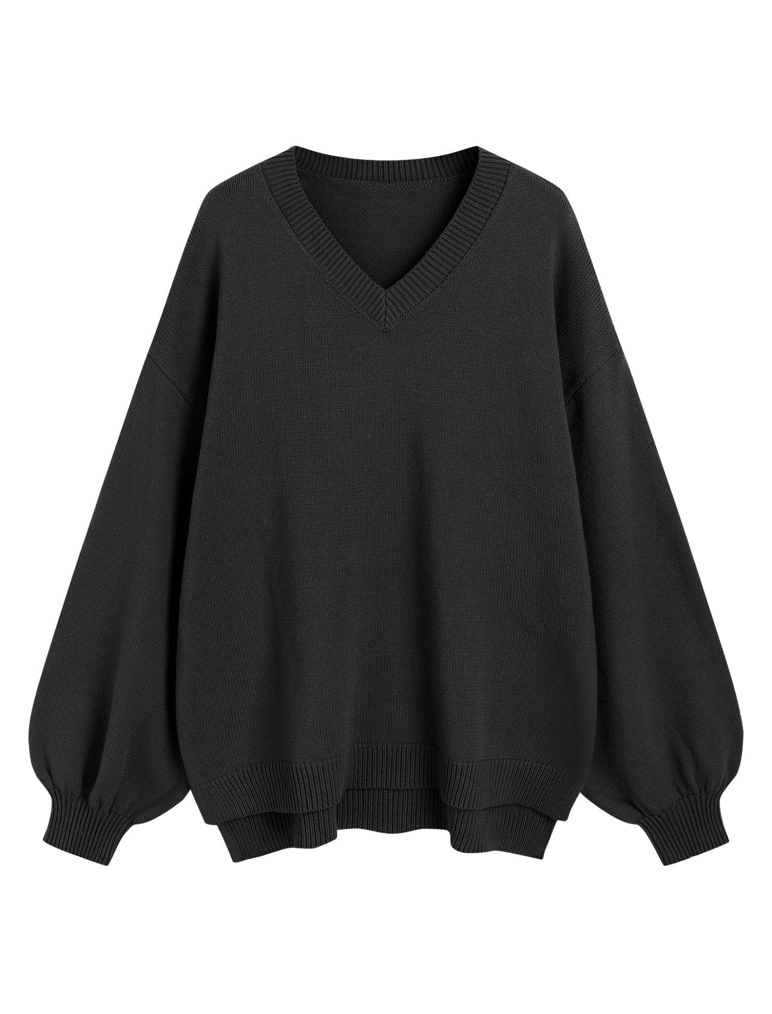 ZAFUL Women's Oversized Sweater 2025 Fall Casual Trendy V Neck Knit Side Slit Long Sleeve Pullover Top