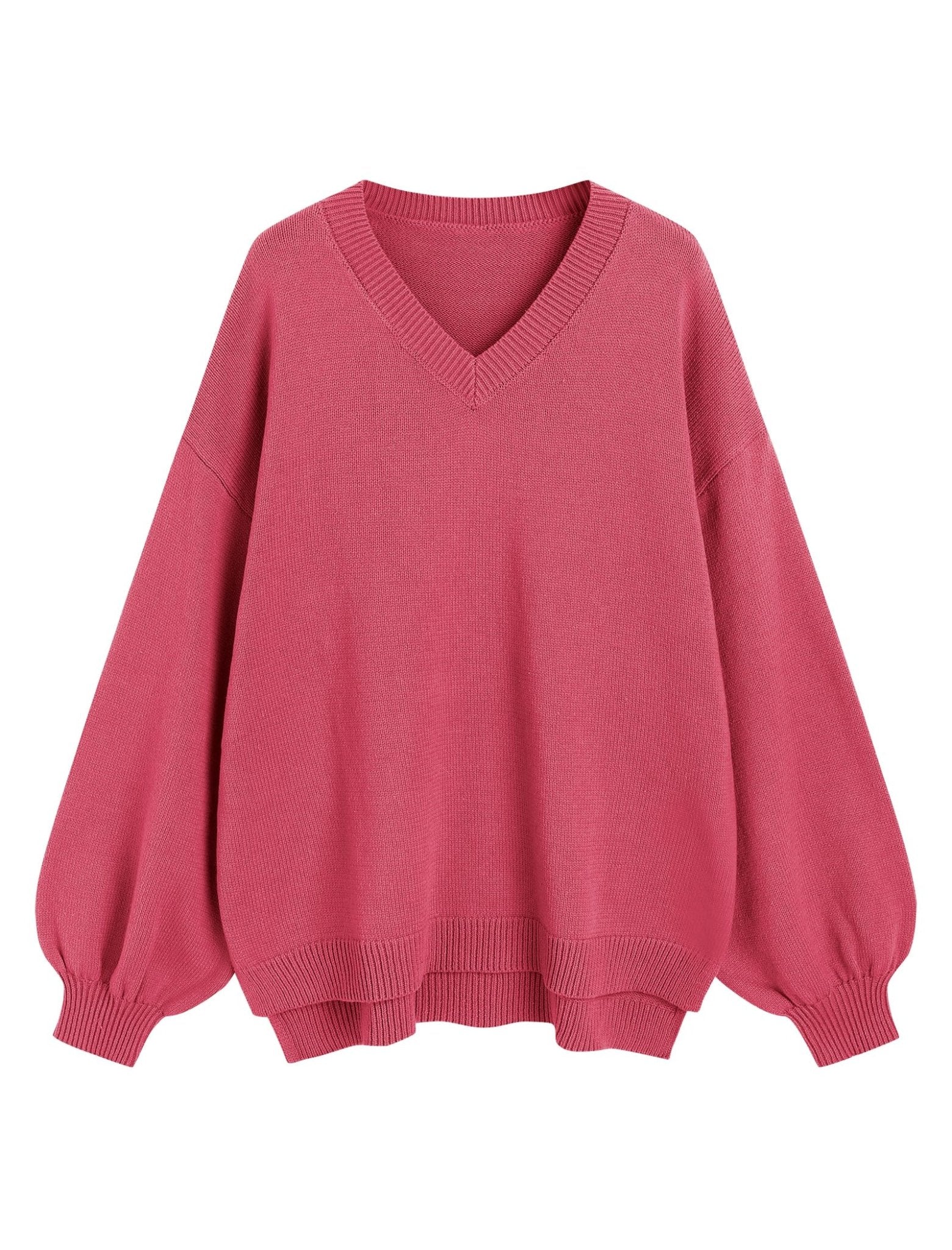 ZAFUL Women's Oversized Sweater 2025 Fall Casual Trendy V Neck Knit Side Slit Long Sleeve Pullover Top