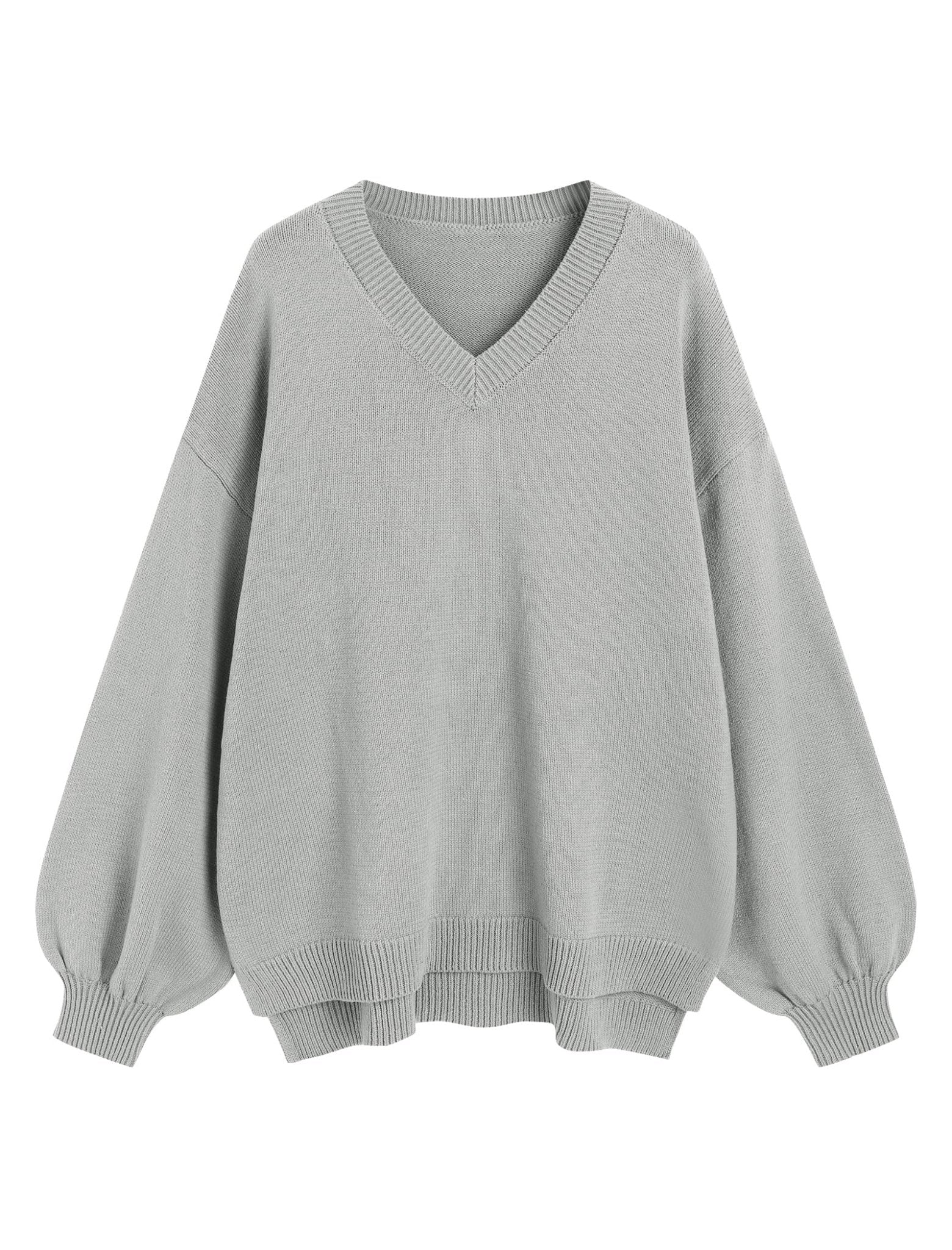 ZAFUL Women's Oversized Sweater 2025 Fall Casual Trendy V Neck Knit Side Slit Long Sleeve Pullover Top