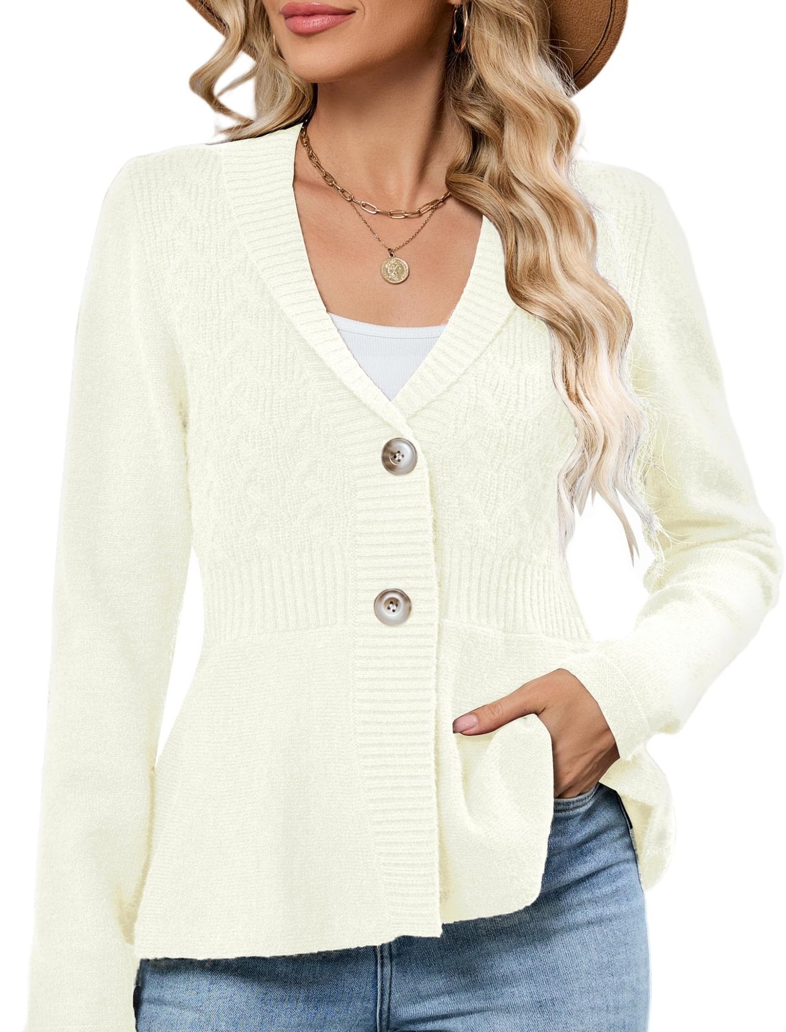 ZAFUL Womens Peplum Cardigan Knit Shawl Lapel Open Front Sweaters Button Down Jackets Blazer Crochet Vintage Tops for Work