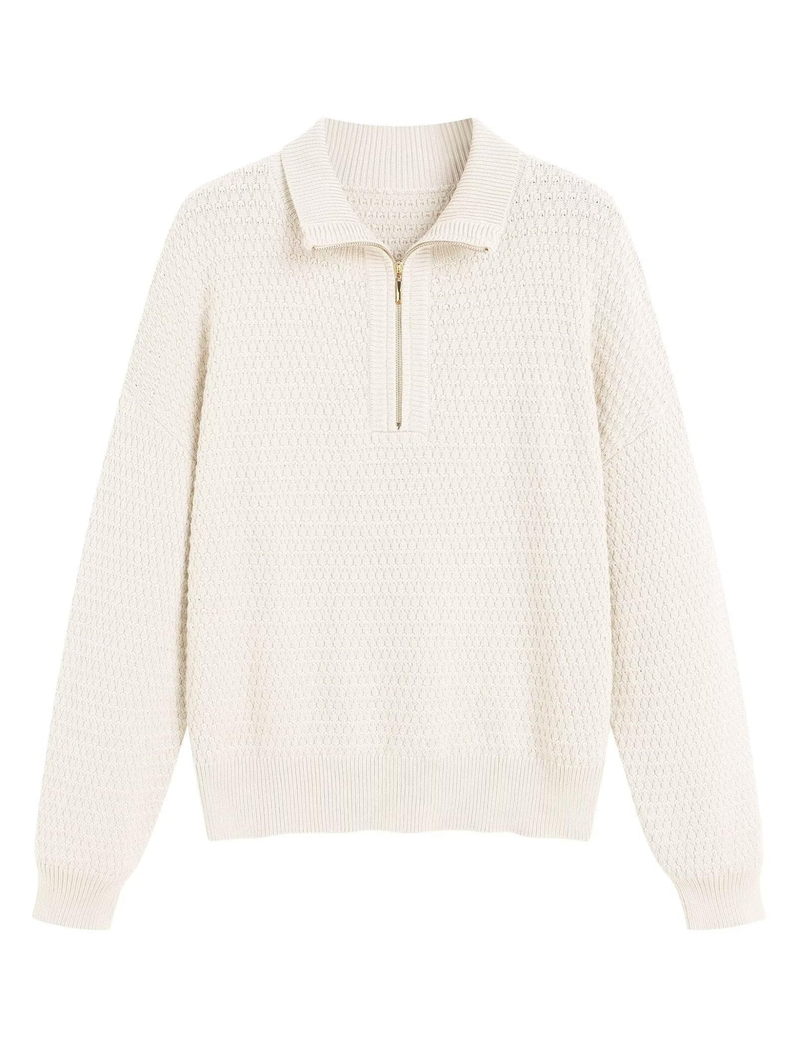 ZAFUL Womens Quarter Zip Pullover Sweater Casual Fall Oversized Sweaters Long Sleeve V Neck Texture Knit Jumper Tops Outfits