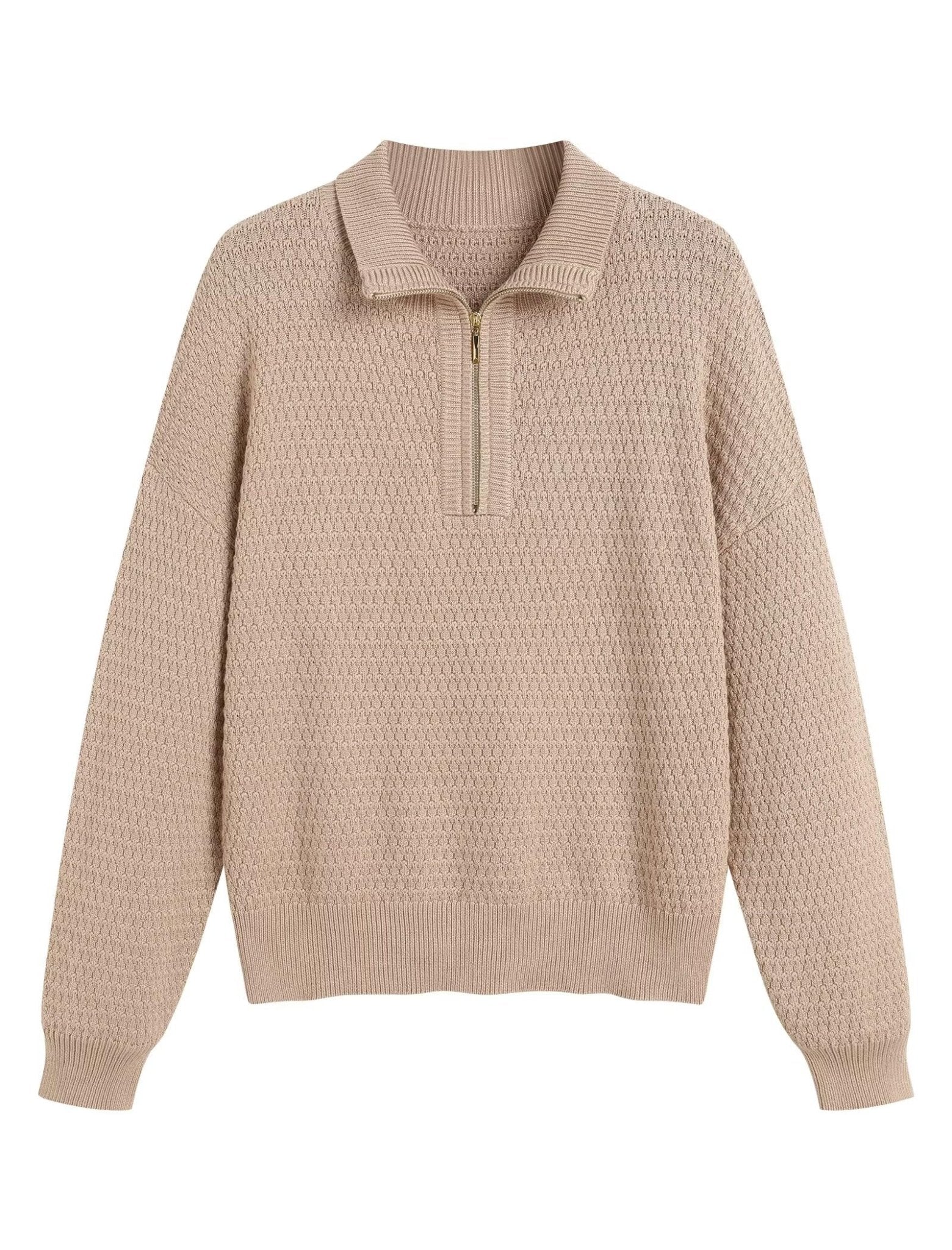 ZAFUL Womens Quarter Zip Pullover Sweater Casual Fall Oversized Sweaters Long Sleeve V Neck Texture Knit Jumper Tops Outfits