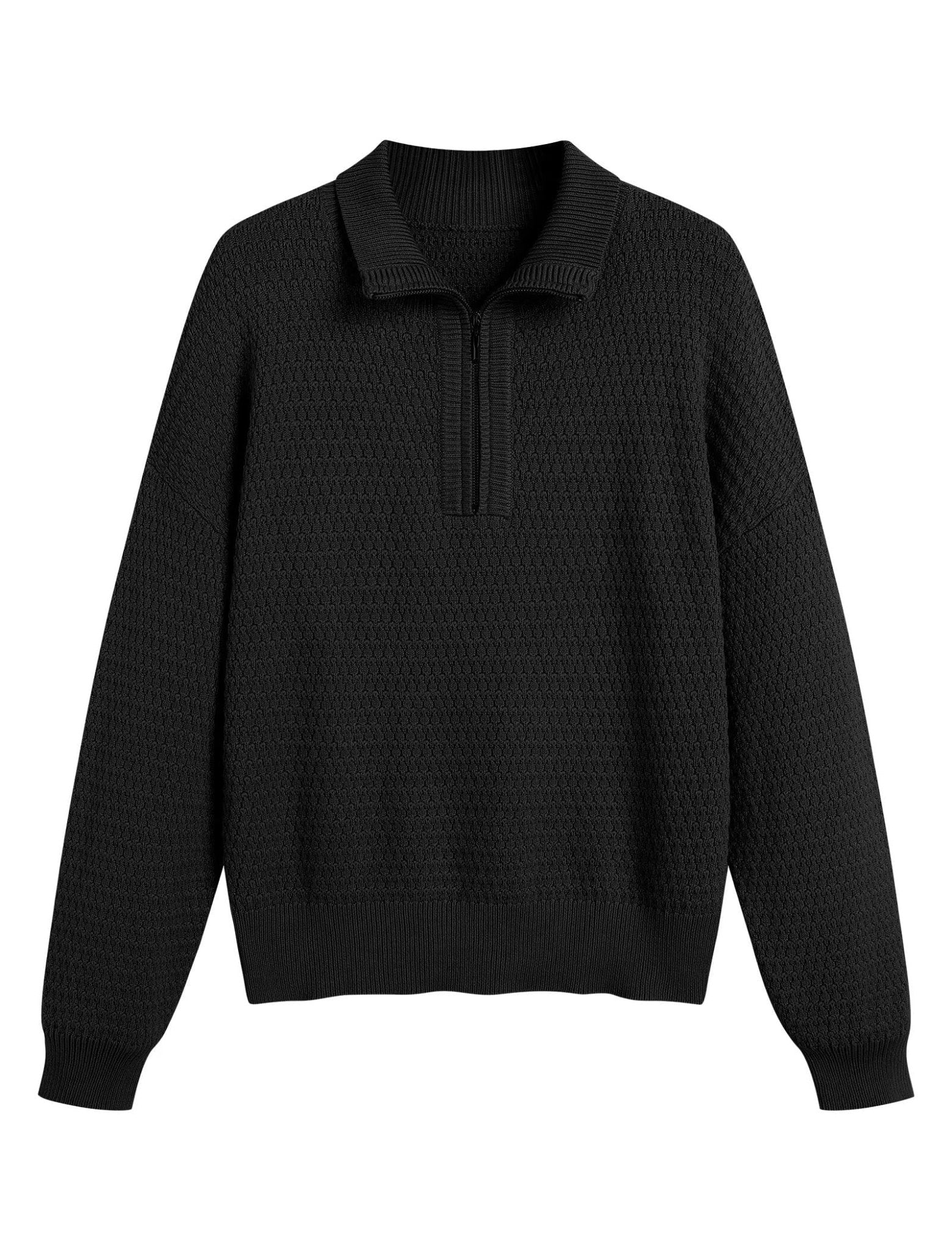 ZAFUL Womens Quarter Zip Pullover Sweater Casual Fall Oversized Sweaters Long Sleeve V Neck Texture Knit Jumper Tops Outfits