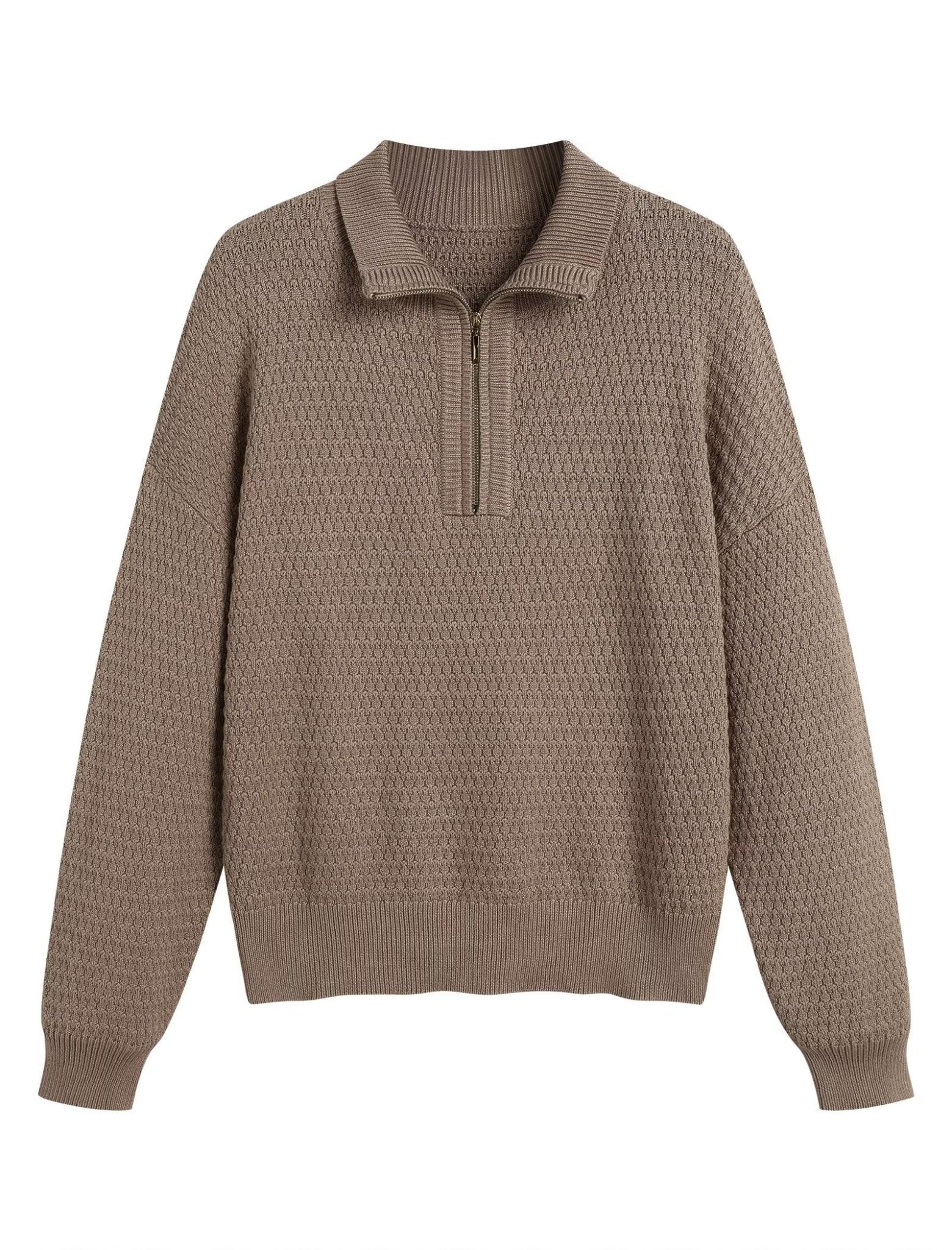 ZAFUL Womens Quarter Zip Pullover Sweater Casual Fall Oversized Sweaters Long Sleeve V Neck Texture Knit Jumper Tops Outfits