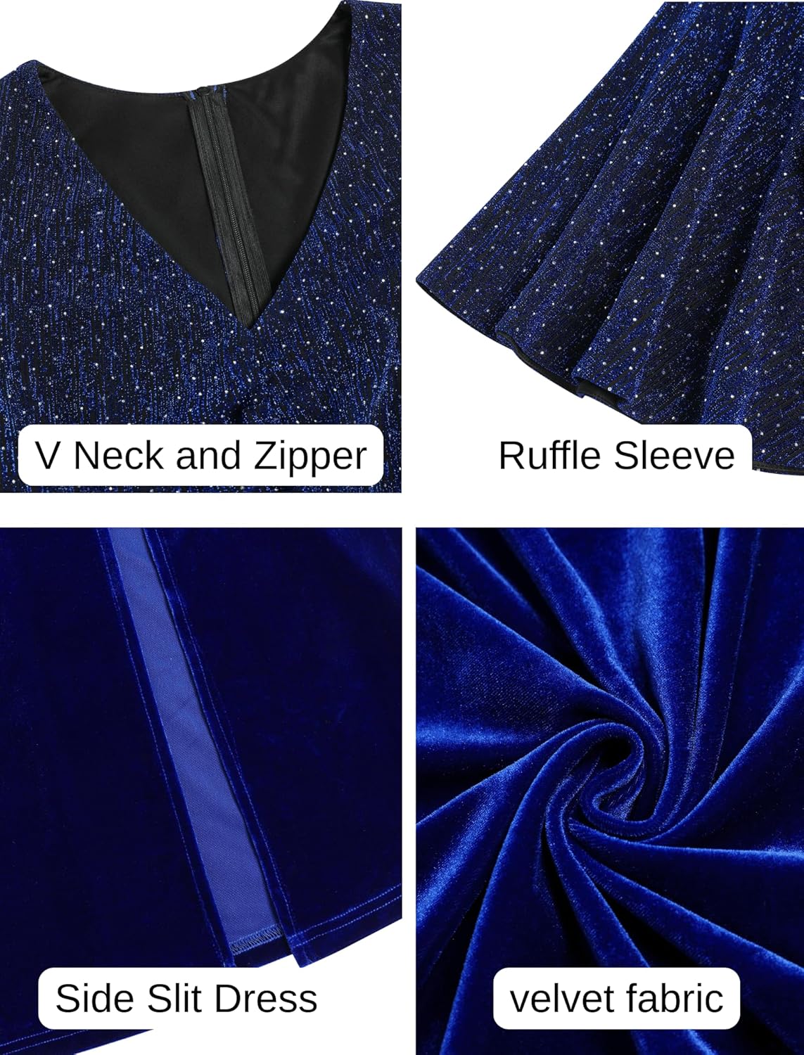 ZAFUL Women's Sparkly Glitter Cocktail Dress Half Sleeve Formal Wedding Guest Dresses V Neck Bodycon Party Evening Prom Dress