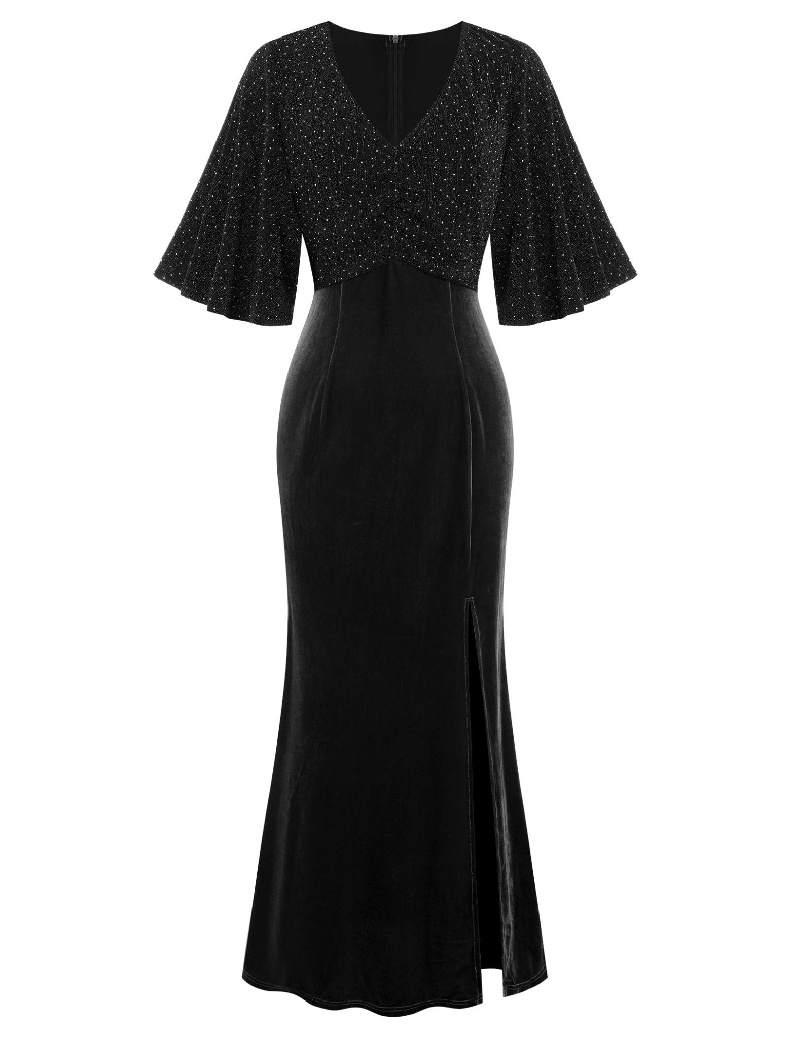 ZAFUL Women's Sparkly Glitter Cocktail Dress Half Sleeve Formal Wedding Guest Dresses V Neck Bodycon Party Evening Prom Dress