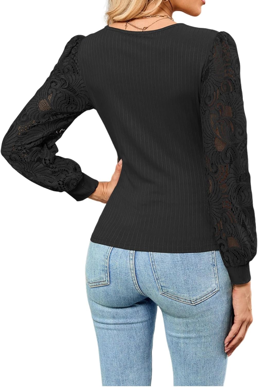 ZAFUL Womens Tops Cross Wrap Deep V Neck Long Sleeve Tops Fall Lace Sleeve Blouse Shirts 2025 Fashion Casual Top