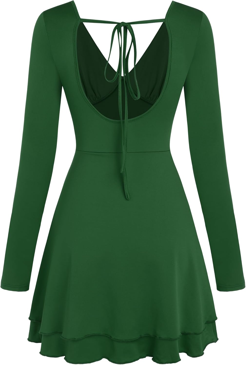 ZAFUL Women's V Neck Long Sleeve Corset Mini Dress Sexy Ruched Chest Backless Tie Ruffle Hem Outdoor Party Short Dresses