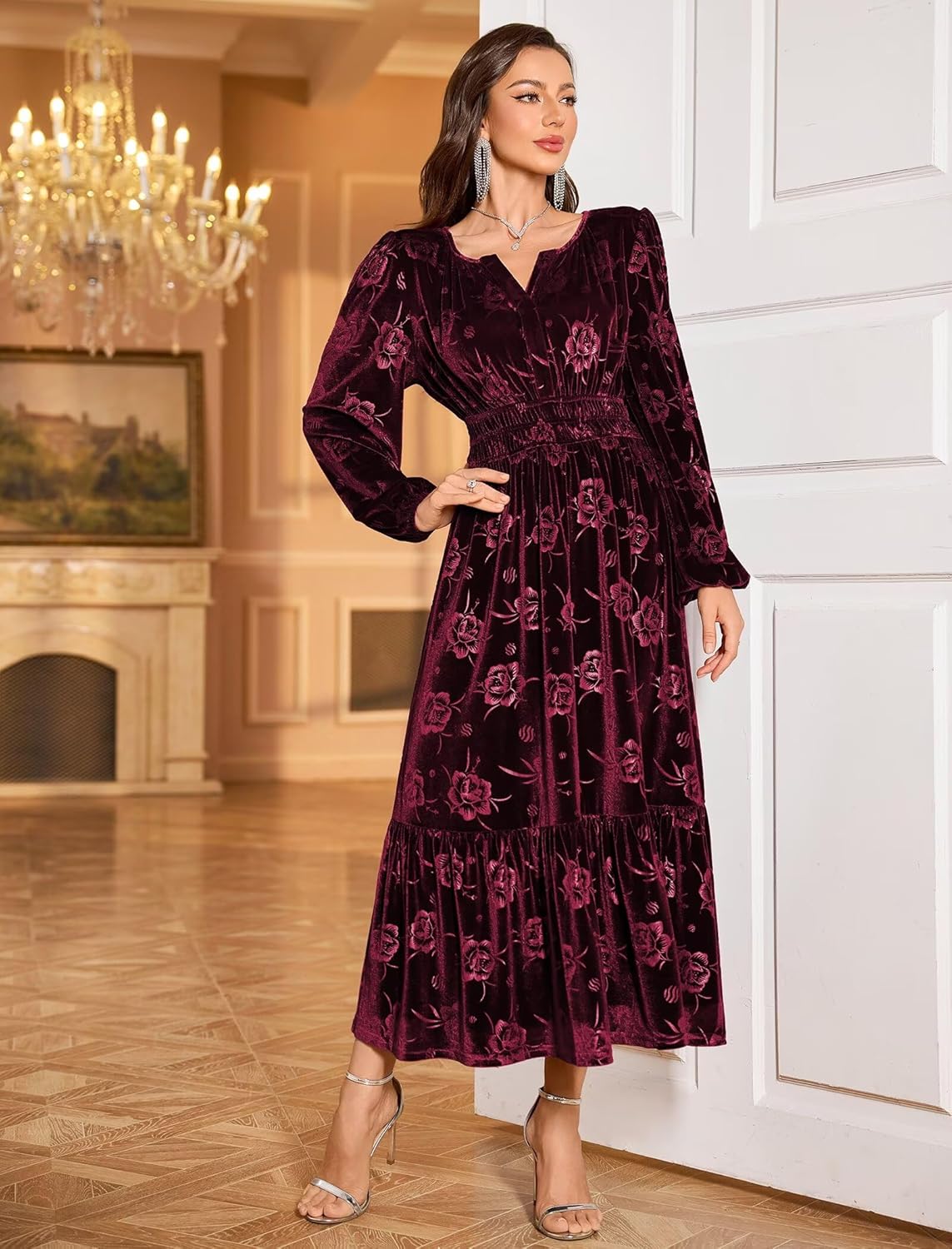 ZAFUL Womens Velvet Dresses Long Sleeve Cocktail Party Wedding Guest Dress