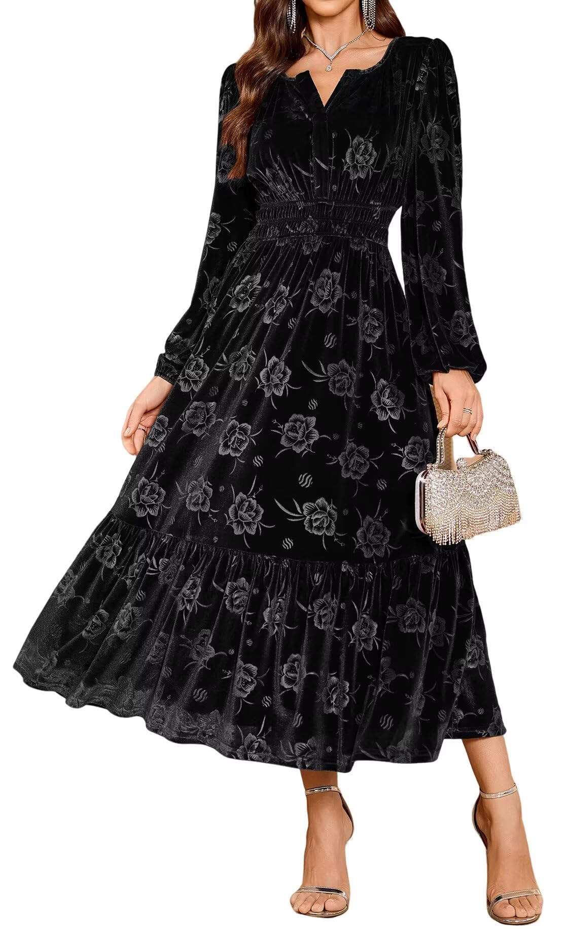 ZAFUL Womens Velvet Dresses Long Sleeve Cocktail Party Wedding Guest Dress