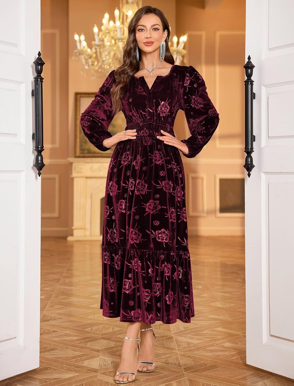 ZAFUL Womens Velvet Dresses Long Sleeve Cocktail Party Wedding Guest Dress