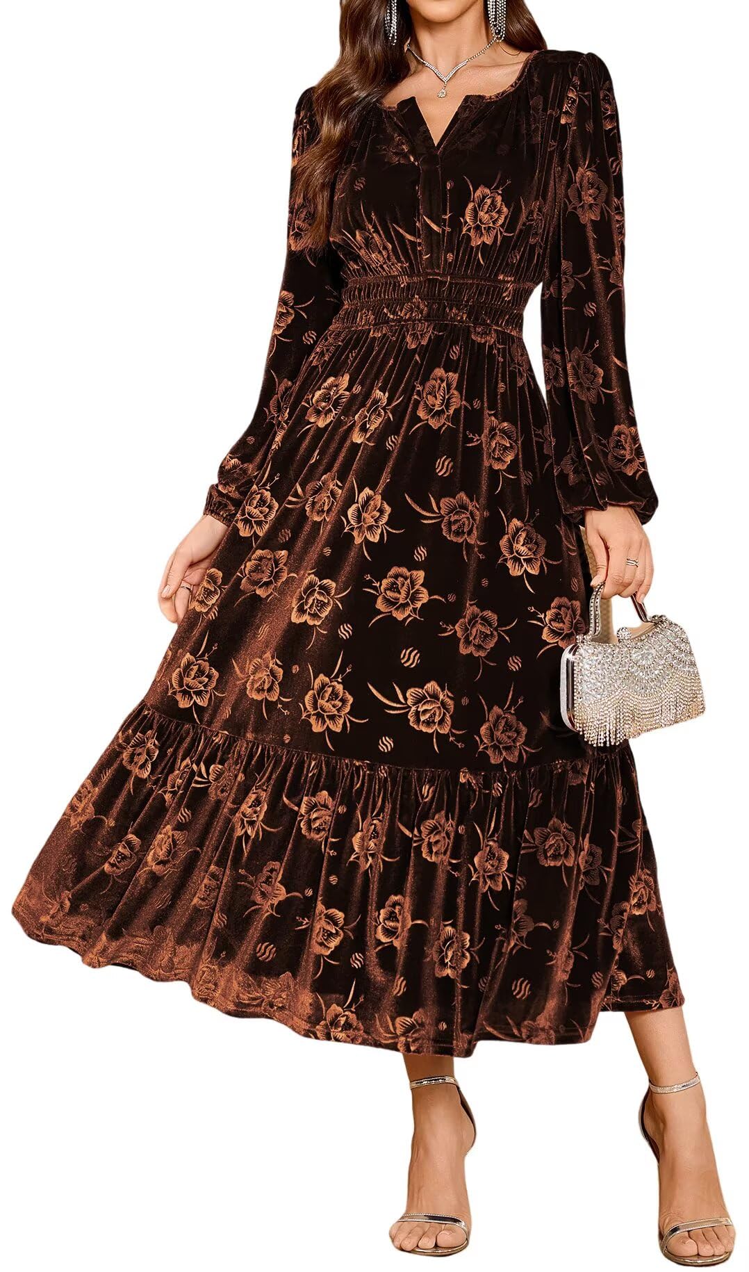 ZAFUL Womens Velvet Dresses Long Sleeve Cocktail Party Wedding Guest Dress