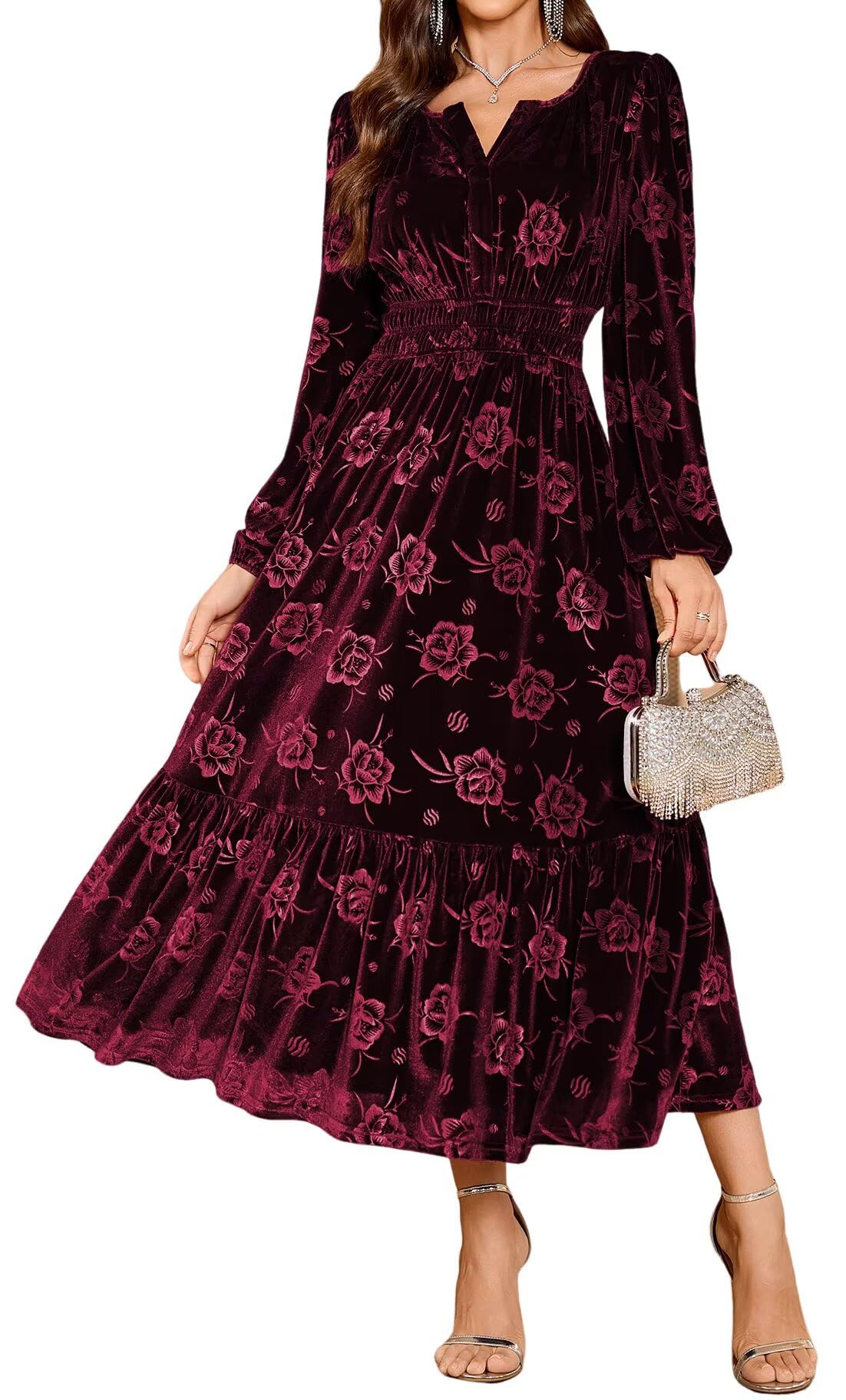 ZAFUL Womens Velvet Dresses Long Sleeve Cocktail Party Wedding Guest Dress