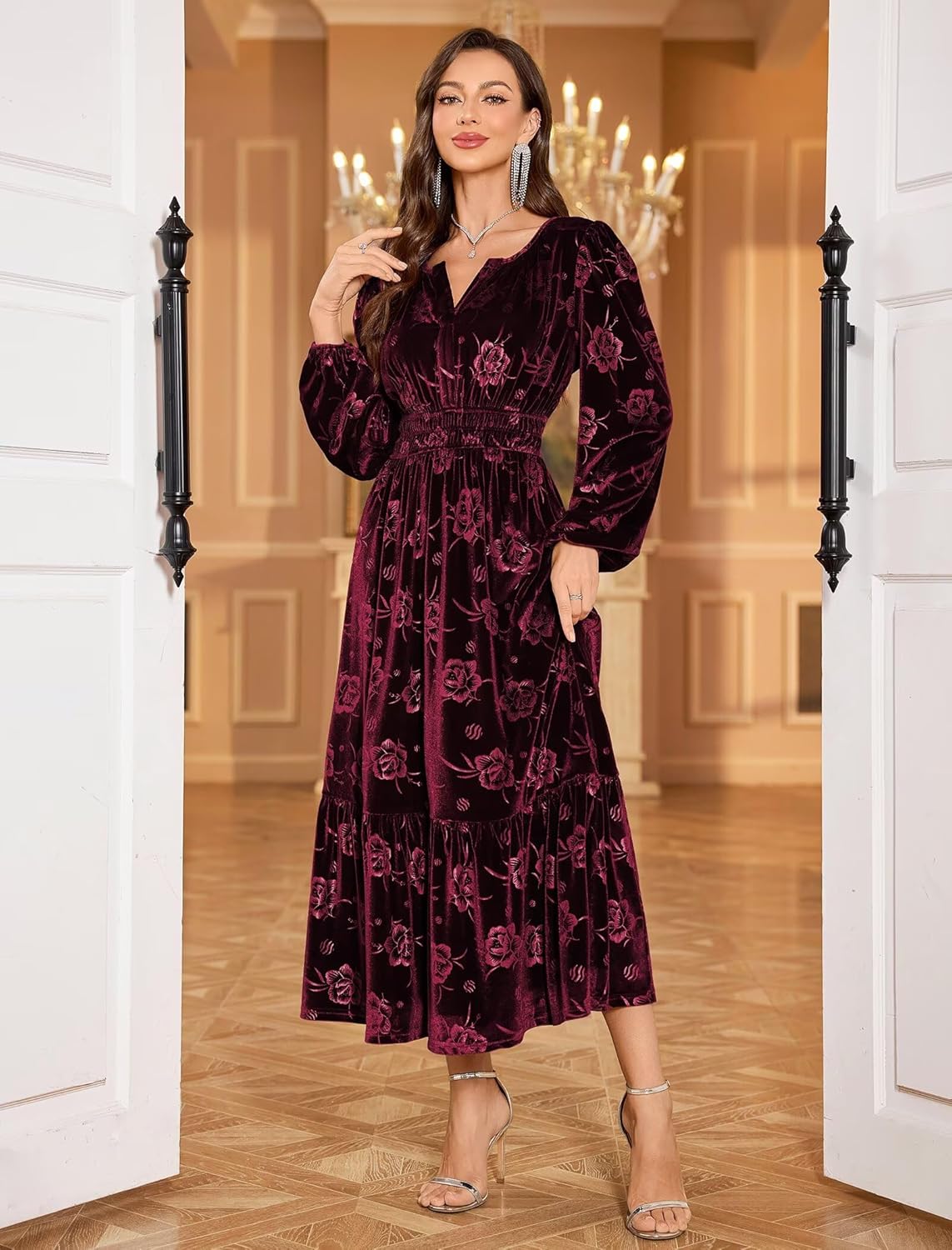 ZAFUL Womens Velvet Dresses Long Sleeve Cocktail Party Wedding Guest Dress