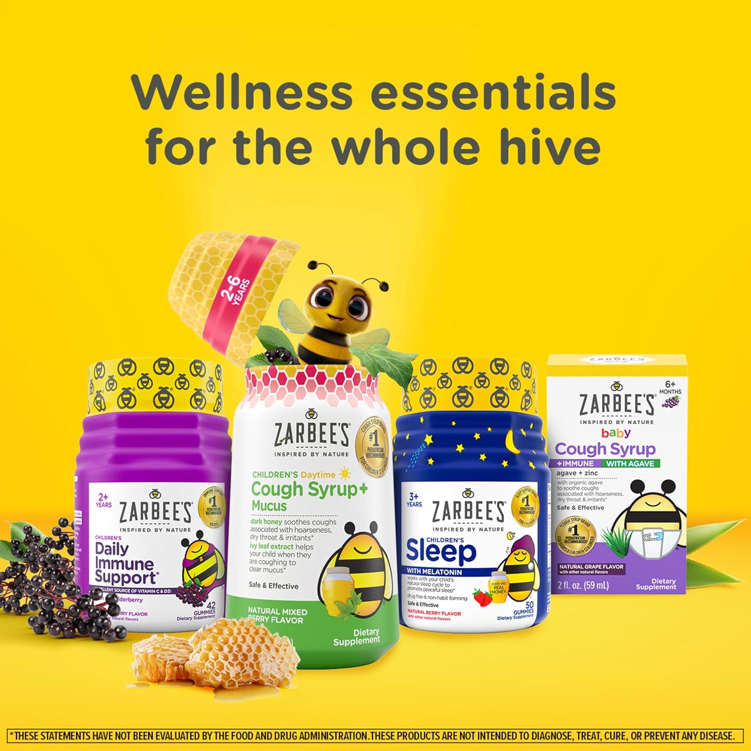 Zarbee’s Kids Elderberry Immune Support* Gummies, Daily Vitamins A C D3 E & Zinc, Real Elderberry Extract, Gelatin & Gluten Free, No Artificial Flavors, Natural Berry Flavor, Ages 2+, 42 Ct Bottle