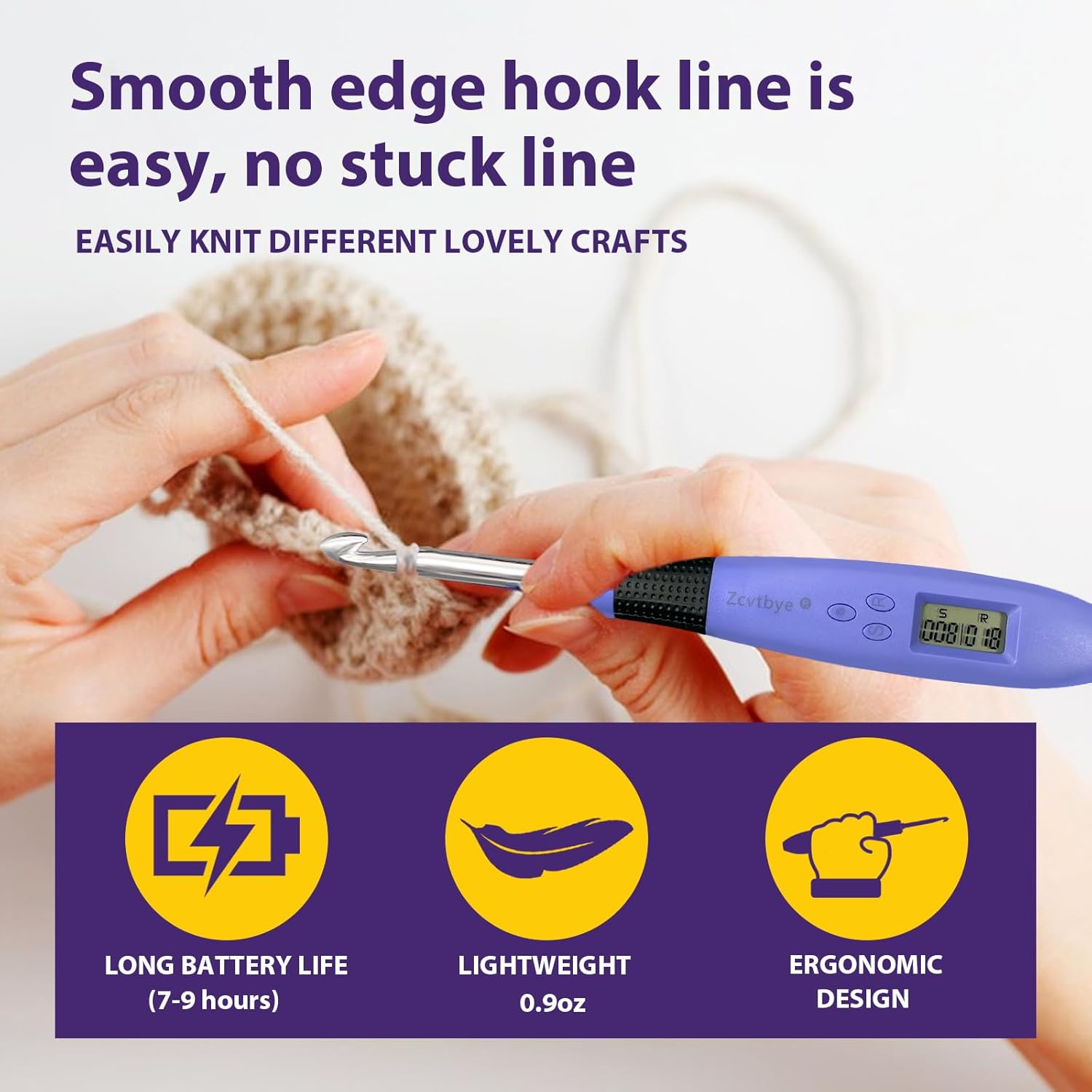 Zcvtbye 22 Size Lighted Crochet Hook Set, Counting Crochet Hook Set Digital for Stitch and Row Counter, Light up Crochet Hook Set with Case, Ergonomic Crochet Hooks with 2 Levels Led (Blue, 22 Size)