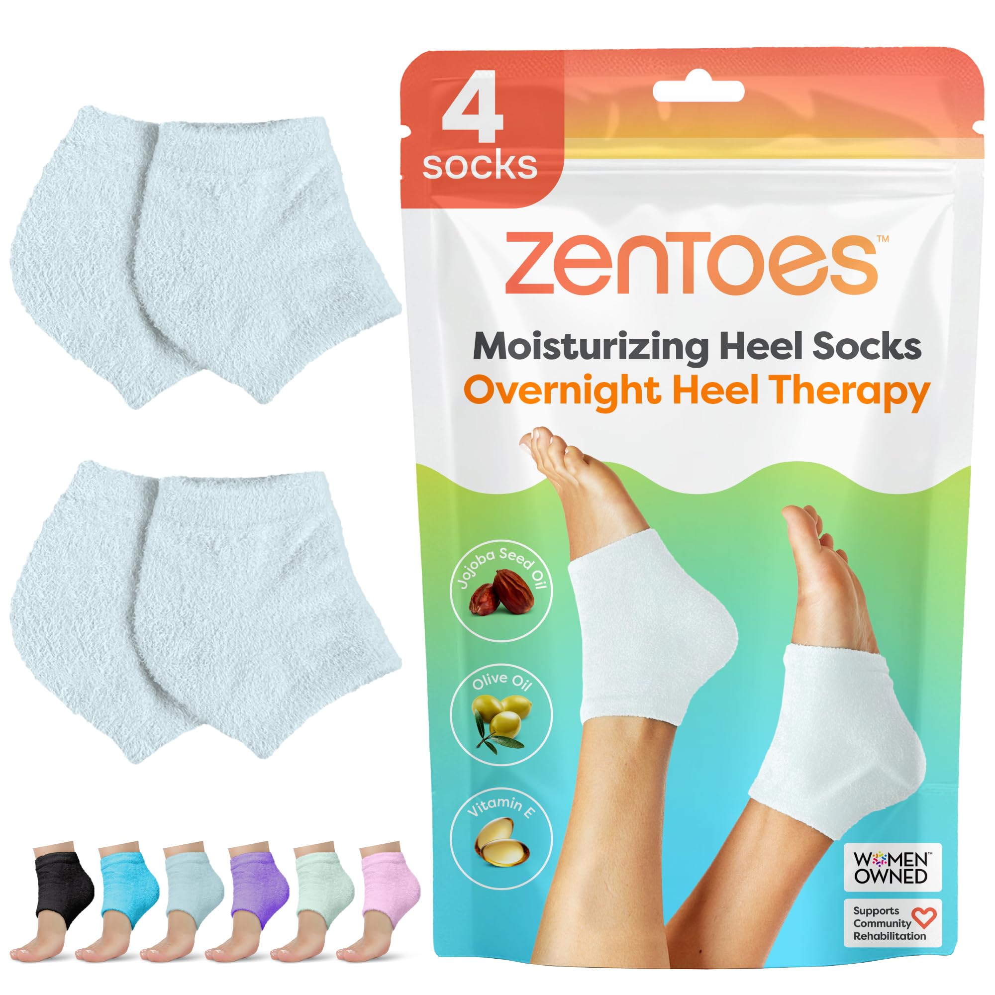 ZenToes Moisturizing Socks for Cracked Heel Treatment - Vitamin E, Olive Oil and Jojoba Oil Infused Heel Socks to Soften and Hydrate (Fuzzy Blue, Regular)