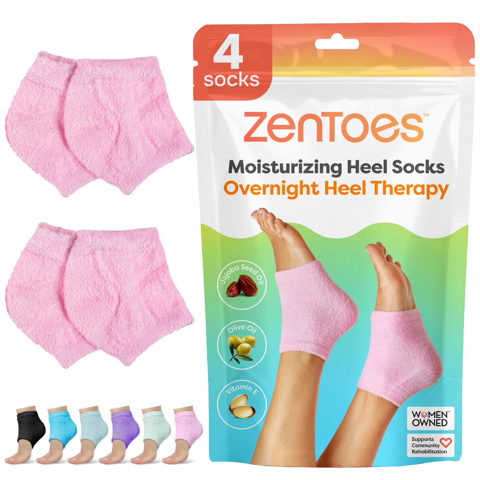 ZenToes Moisturizing Socks for Cracked Heel Treatment - Vitamin E, Olive Oil and Jojoba Oil Infused Heel Socks to Soften and Hydrate (Fuzzy Blue, Regular)