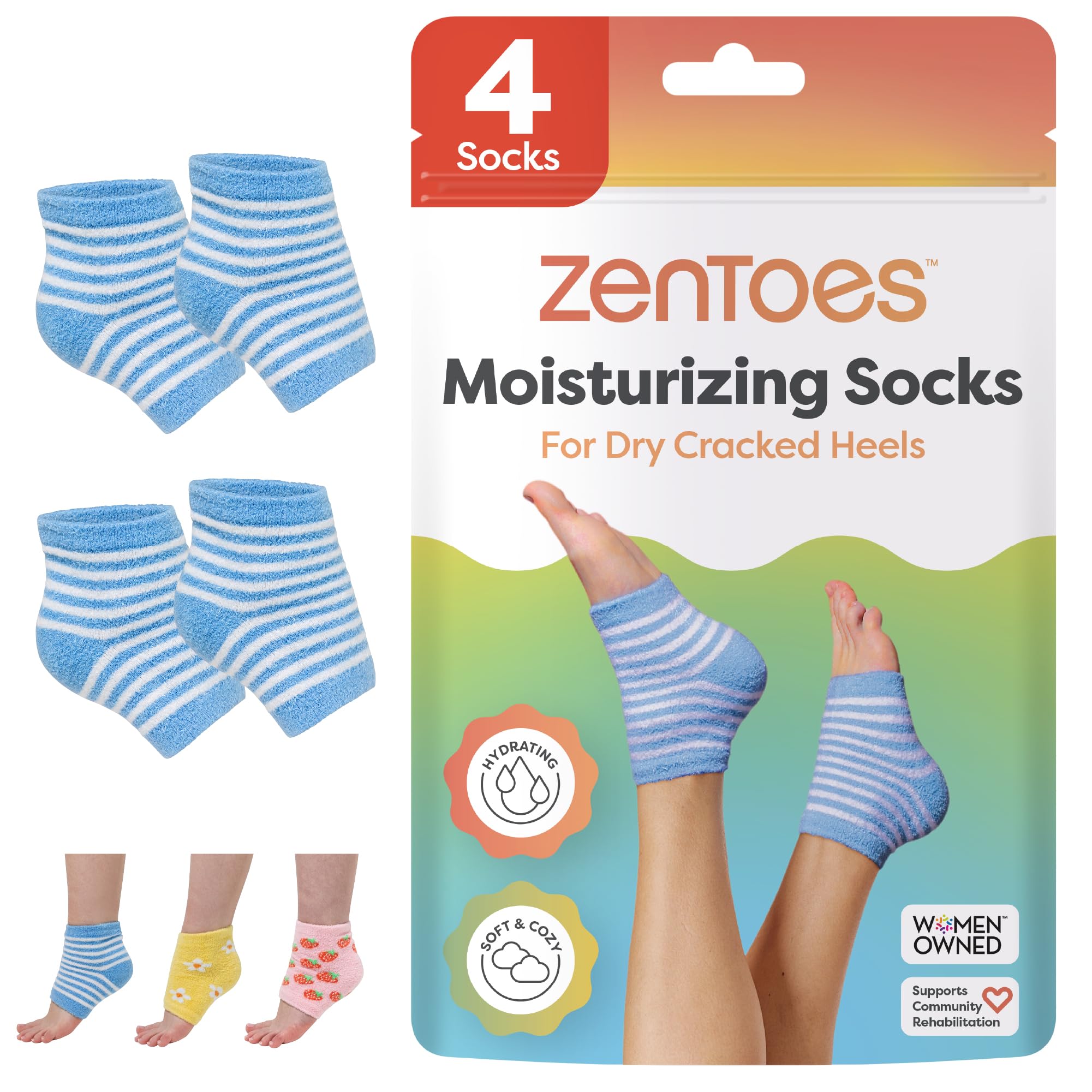 ZenToes Moisturizing Socks for Cracked Heel Treatment - Vitamin E, Olive Oil and Jojoba Oil Infused Heel Socks to Soften and Hydrate (Fuzzy Blue, Regular)