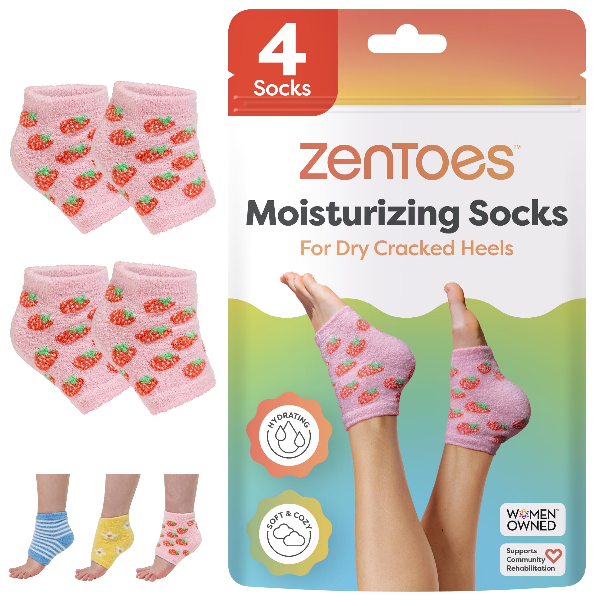ZenToes Moisturizing Socks for Cracked Heel Treatment - Vitamin E, Olive Oil and Jojoba Oil Infused Heel Socks to Soften and Hydrate (Fuzzy Blue, Regular)