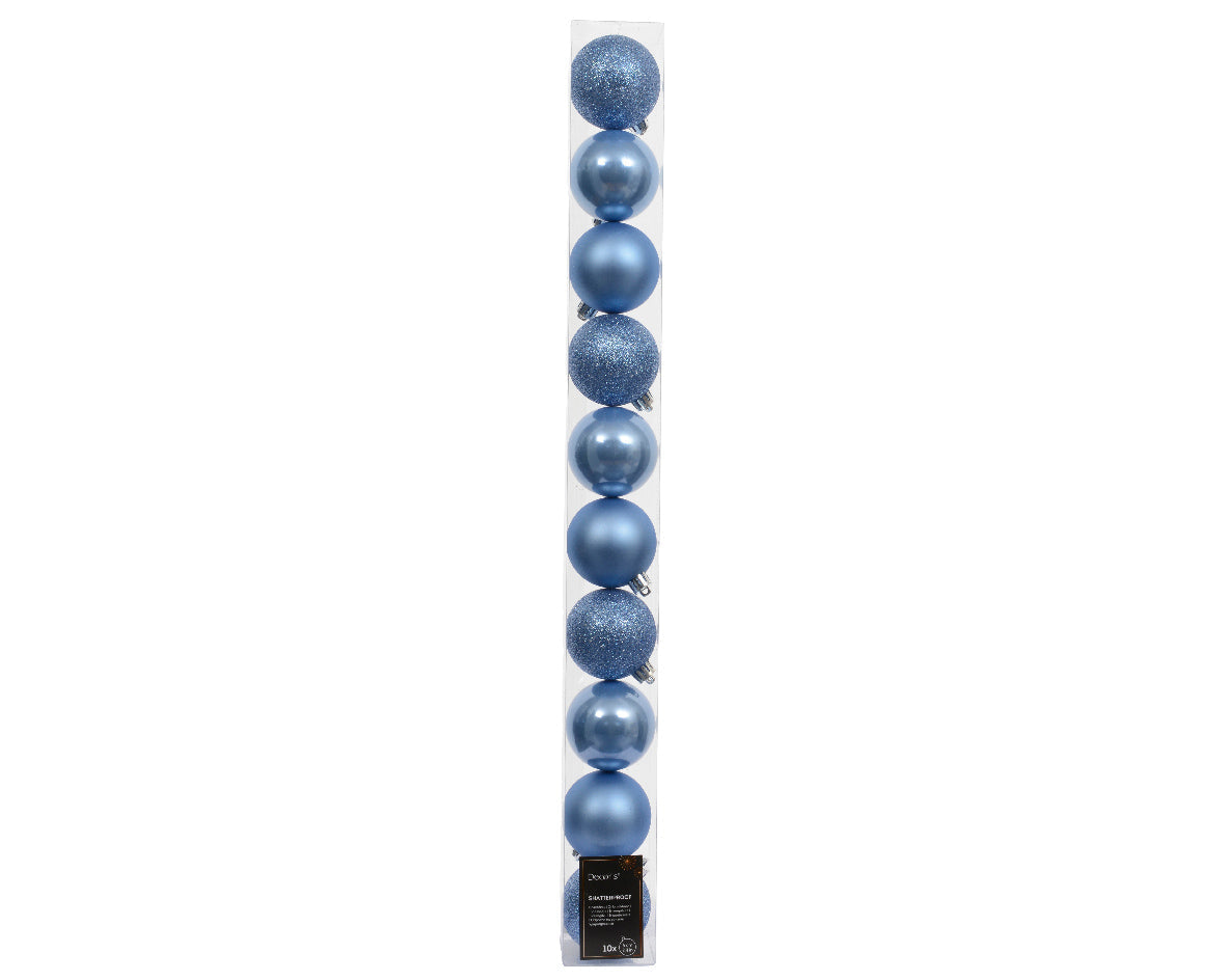 Elegant Assorted Shatterproof Ornaments - Set of 10 - Sky Blue